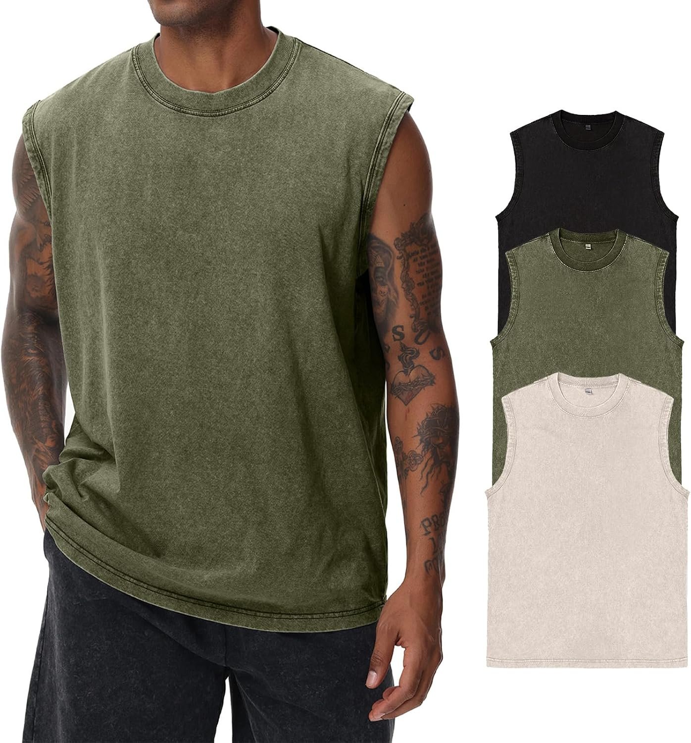 719-zYLD5GL._AC_SL1500_-1 Men’s Loose‑Fitting Cotton Muscle Tank Tops, Cut‑Off Sleeveless Tees for Gym, Running and Beach‑side Activities - Image 1