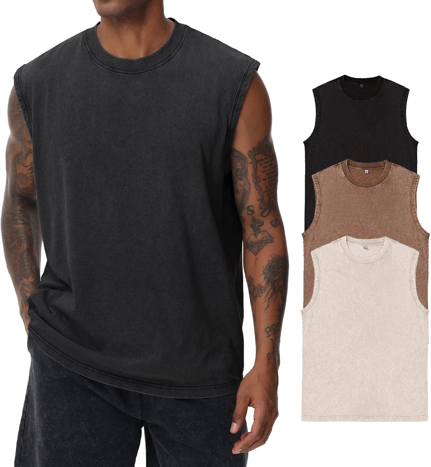 71nf1ormwpL._AC_SL1500_ Men’s Cotton Sleeveless Muscle Cut‑Off Shirts, Loose‑Fit Tank Tops for Gym Workouts, Running, Beach Trips - Image 1
