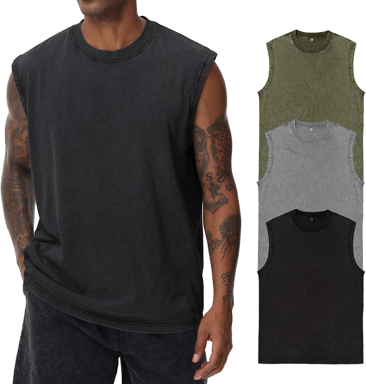 71zPc4z2CjL._AC_SL1500_ Mens Gym‑Ready Cotton Sleeveless Tank Tops, Cut‑Off Muscle Shirts, Loose‑Fit Tees for Running and Beach - Image 1