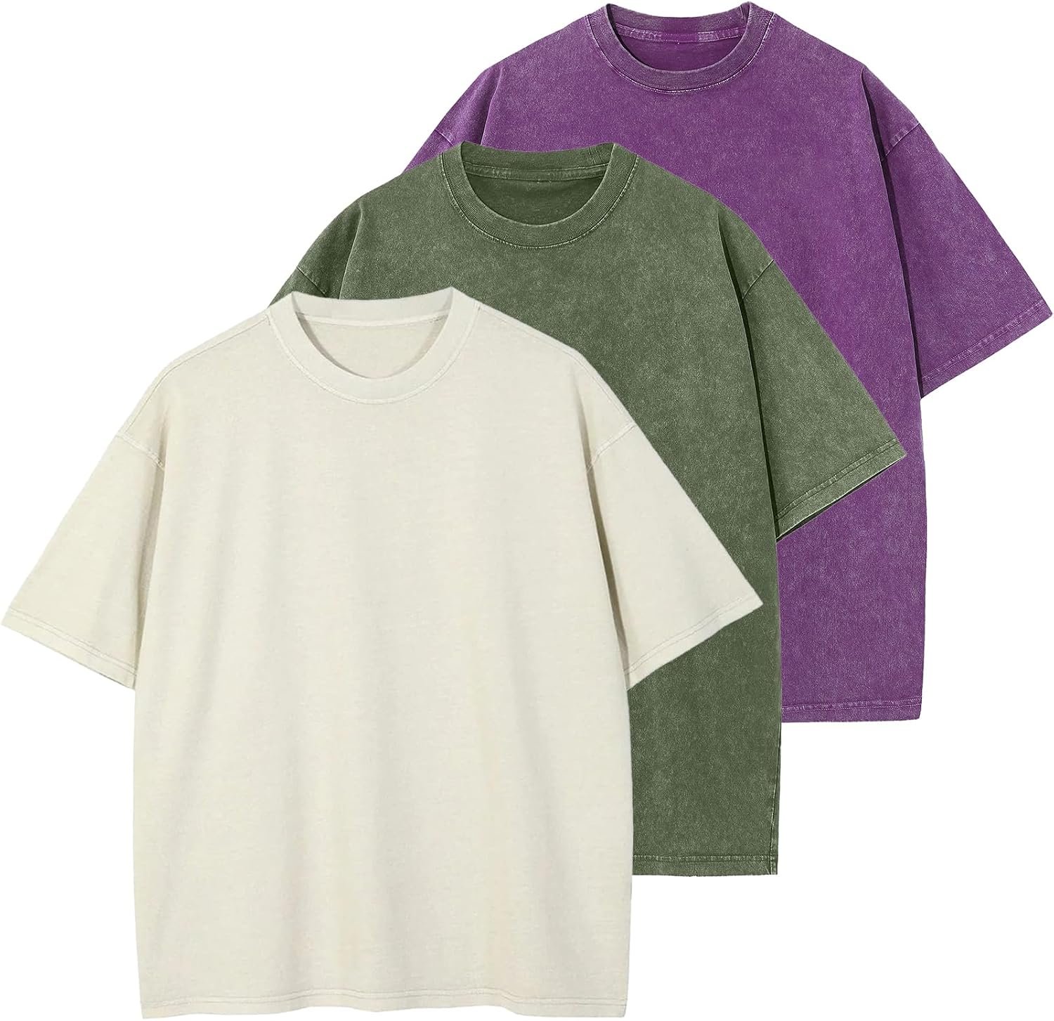 71zdFg-oAL._AC_SL1500_ Oversized Unisex Washed Cotton Tops, Men’s Solid‑Tone Short Sleeve Loose‑Fit Basic T‑Shirts - Image 1