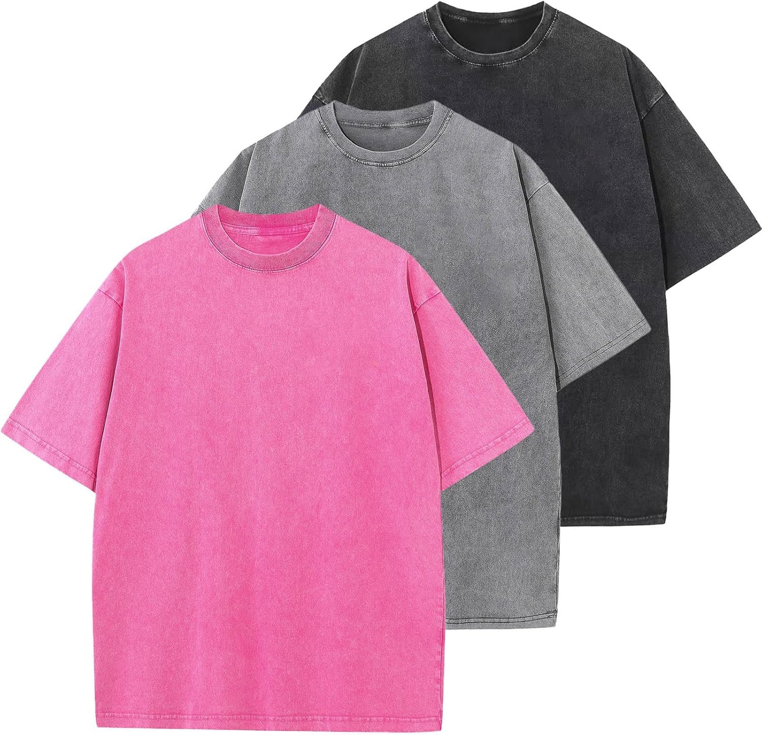 81IOTQDTesL._AC_SL1500_ Washed Solid Cotton Basic Tees, Unisex Oversized Short‑Sleeve Tops for Men, Loose Casual Daily Outfits - Image 1
